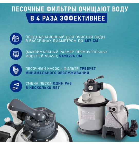 Насос песочный фильтрующий для воды, производительность 4542 л/ч, Intex 26644