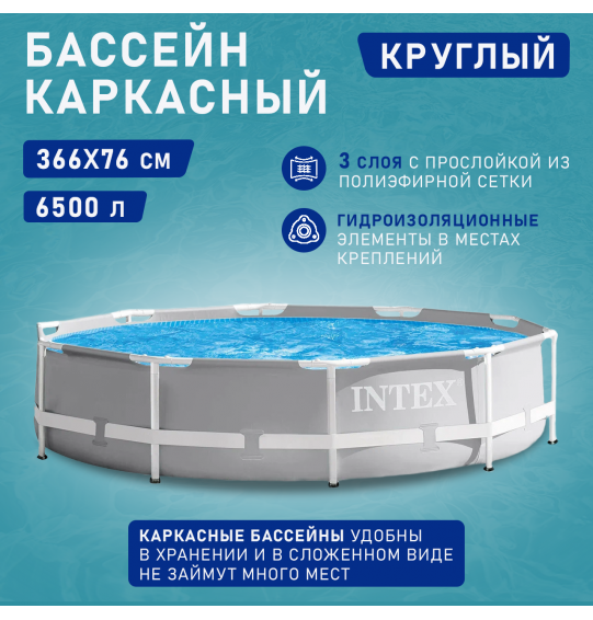 Бассейн каркасный круглый 366х76 6503л серии Prism Frame 26710 Intex