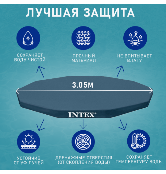 Тент для каркасных круглых бассейнов 305 см, Intex 28030