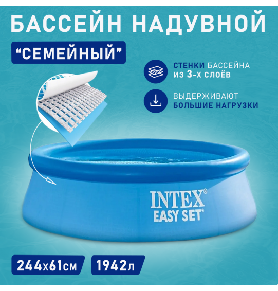 Бассейн надувной круглый 244х61см 1942л серии Easy Set Pool Intex 28106