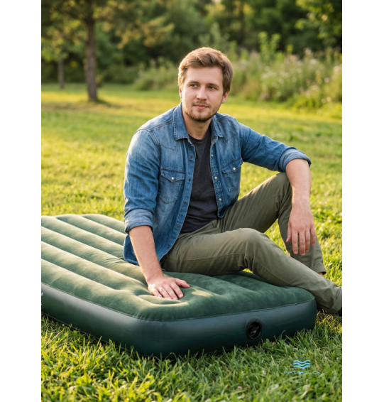 Надувной матрас + встроенный ножной насос "Downy Airbed With Fiber-Tech", 76х191х22, до 136 кг, Intex 66950