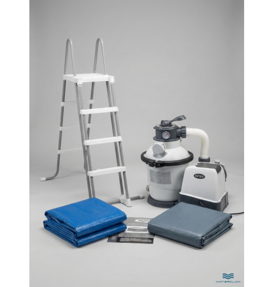 Каркасный прямоугольный бассейн intex 26374 "Ultra Frame", 975х488х132см, 54368л; фильтр - насос, лестница, тент, подстилка