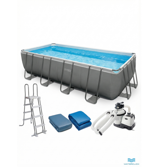 Каркасный прямоугольный бассейн Intex 26356 "Ultra XTR Frame", 549х274х132см, 17203л, песочный фильтр насос, лестница, тент, подстилка