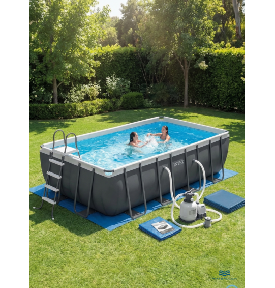 Каркасный прямоугольный бассейн Intex 26356 "Ultra XTR Frame", 549х274х132см, 17203л, песочный фильтр насос, лестница, тент, подстилка