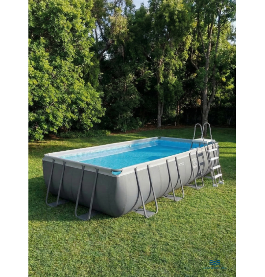 Каркасный прямоугольный бассейн (усиленная чаша) intex 26368 "Ultra Frame", 732х366х132см см, 31805л, фильтр-насос с хлорогенератором, лестница, тент, подстилка, скимер, сетка волейбольная
