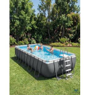 Каркасный прямоугольный бассейн intex 26374 "Ultra Frame", 975х488х132см, 54368л; фильтр - насос, лестница, тент, подстилка