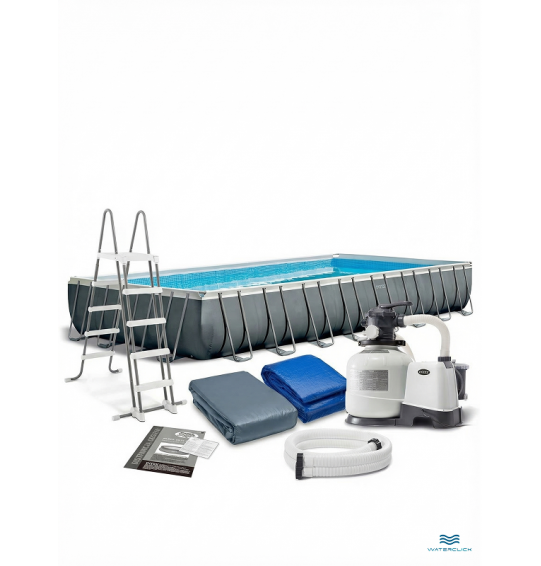 Каркасный прямоугольный бассейн intex 26374 "Ultra Frame", 975х488х132см, 54368л; фильтр - насос, лестница, тент, подстилка