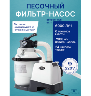 Песочный фильтр-насос Intex 26656 "SX2100 Pluswith"со встроенным WI-FI, 7900 л/ч 