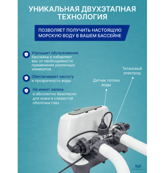 Хлоргенератор для бассейна Intex 26668 (система морской воды), до 26500л, выработка хлора 5гр/час, с таймером