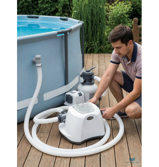 Хлоргенератор для бассейна Intex 26670 QS1200 (система морской воды), до 56800л, выработка хлора 12 гр/час, с таймером.