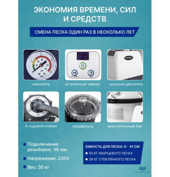 Песочный фильтр-насос + хлорогенератор Intex 26680 "Krystal Clear", 10000 л/ч, до 56800 литров.