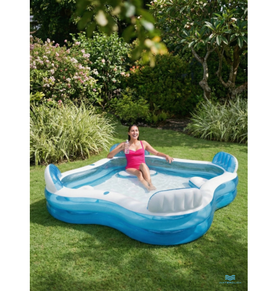 Бассейн надувной с сиденьями,подстаканникаит, 229x229х66см, от 3 лет, Intex 56475