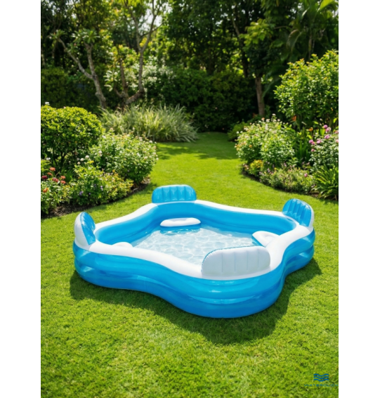 Бассейн надувной с сиденьями,подстаканникаит, 229x229х66см, от 3 лет, Intex 56475