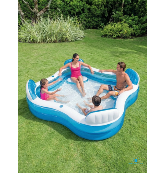 Бассейн надувной с сиденьями,подстаканникаит, 229x229х66см, от 3 лет, Intex 56475