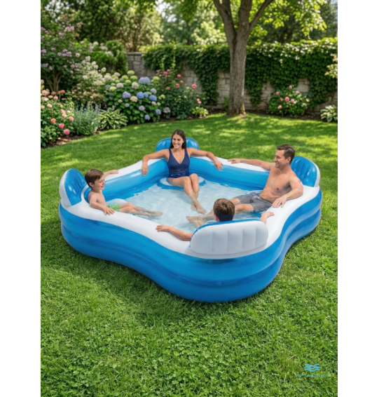Бассейн надувной с сиденьями,подстаканникаит, 229x229х66см, от 3 лет, Intex 56475
