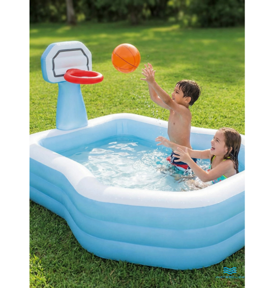 Надувной семейный бассейн игровой, с баскетбольным кольцом, 257х188х130 см, 682 л, Intex 57183