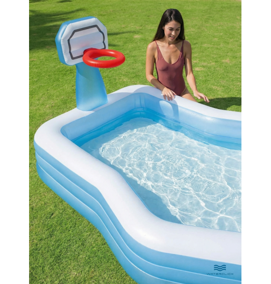 Надувной семейный бассейн игровой, с баскетбольным кольцом, 257х188х130 см, 682 л, Intex 57183