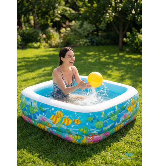 Бассейн надувной детский "Аквариум", 159х159х50 см, 340 л, от 3 лет, Intex 57471
