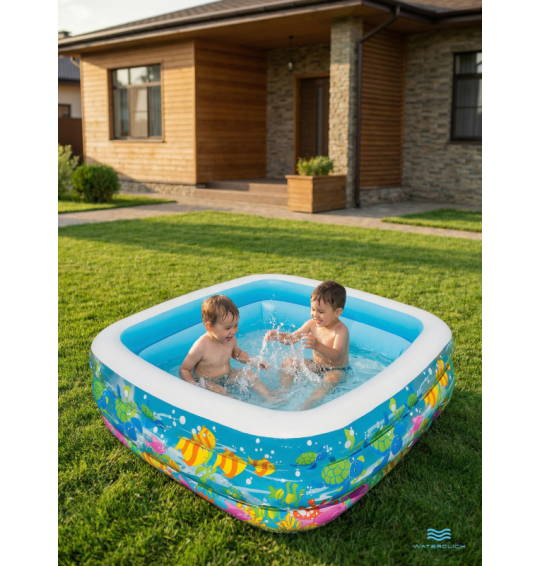 Бассейн надувной детский "Аквариум", 159х159х50 см, 340 л, от 3 лет, Intex 57471