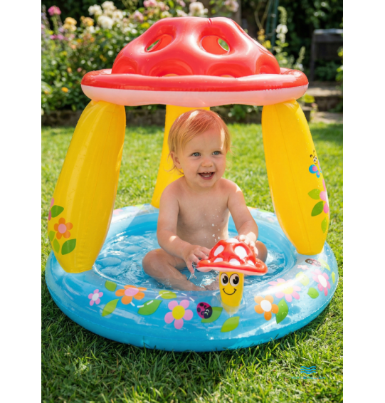 Детский надувной бассейн с навесом "Грибок", 102х89см, 45 л, от 1 до 3 лет, Intex 57114