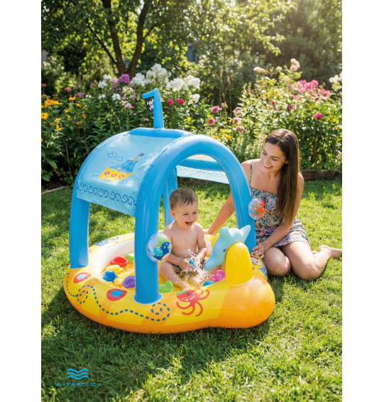 Детский надувной бассейн с навесом "Маленький капитан", 107х102х99см, 42 л, от 1 до 3 лет, Intex 57426