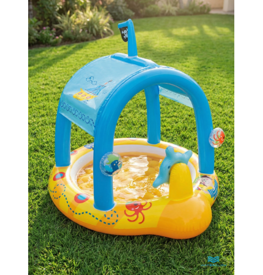 Детский надувной бассейн с навесом "Маленький капитан", 107х102х99см, 42 л, от 1 до 3 лет, Intex 57426