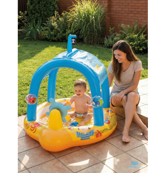 Детский надувной бассейн с навесом "Маленький капитан", 107х102х99см, 42 л, от 1 до 3 лет, Intex 57426