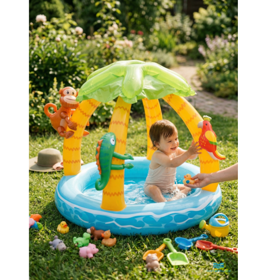 Детский надувной бассейн с навесом "Тропический остров", 102х86см, 45 л, от 1 до 3 лет, Intex 58417