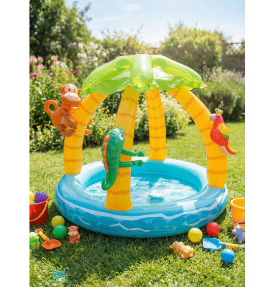 Детский надувной бассейн с навесом "Тропический остров", 102х86см, 45 л, от 1 до 3 лет, Intex 58417