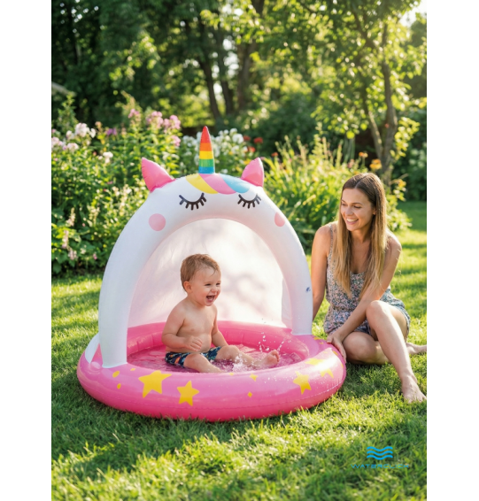 Детский надувной бассейн с навесом "Единорожка", 102х102см, 45 л, от 1 до 3 лет, Intex 58438