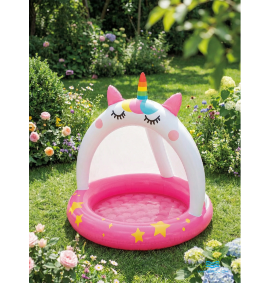 Детский надувной бассейн с навесом "Единорожка", 102х102см, 45 л, от 1 до 3 лет, Intex 58438