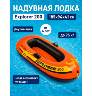 Надувная лодка (плот) для плавания "Explorer 200", 185×94×41 см, от 6 лет, до 95 кг, Intex 58330