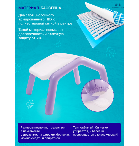 Детский надувной бассейн с навесом Intex 57470, 157*157*122см, 280л, от 2 лет.