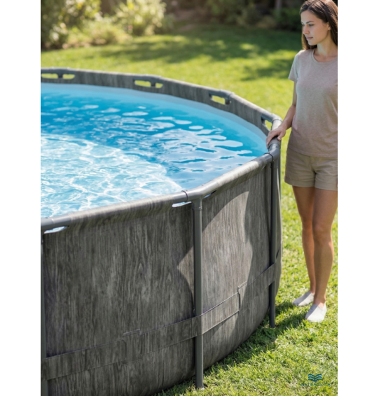 Бассейн каркасный круглый intex 26742 "GreyWood Prism Frame Premium", 457х122см, 16805 л, фильтр-насос, лестница, тент, подстилка