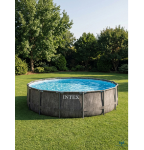 Бассейн каркасный круглый intex 26742 "GreyWood Prism Frame Premium", 457х122см, 16805 л, фильтр-насос, лестница, тент, подстилка