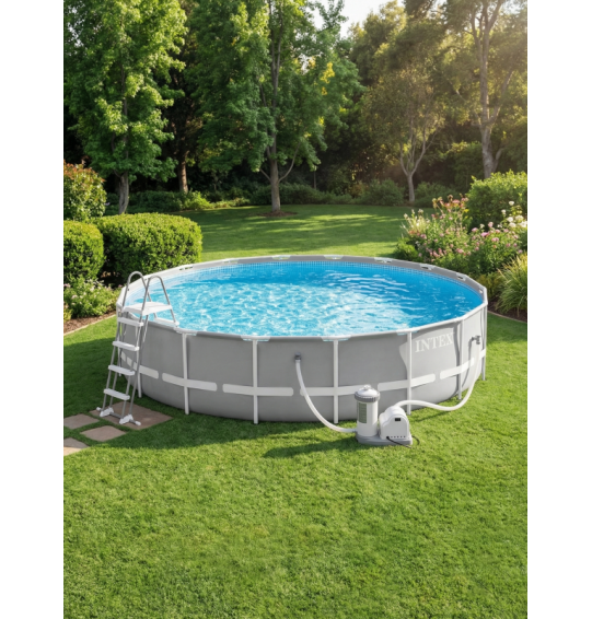 Бассейн каркасный круглый intex 26756 "Prism Frame", 610х132см, 32695 л, фильтр-насос, лестница, тент, подстилка
