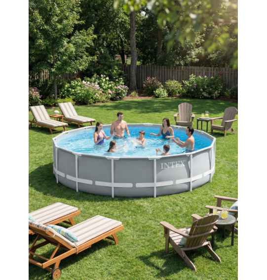 Бассейн каркасный круглый intex 26756 "Prism Frame", 610х132см, 32695 л, фильтр-насос, лестница, тент, подстилка