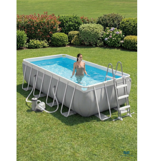 Бассейн каркасный прямоугольный Intex 26790 "Prism Frame Rectangular", 400х200х122см, 8418 л, фильтр-насос, лестница