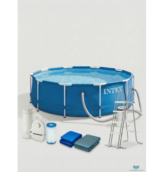 Бассейн каркасный круглый INTEX 28242, 457х122см, 16805л, картриджный фильтр-насос, лестница, тент, подстилка