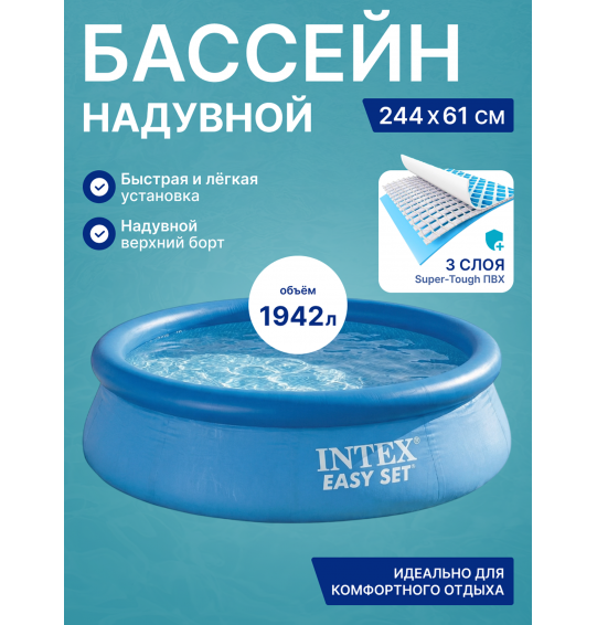Надувной круглый бассейн 244x61см, Intex 28106 Easy Set, 1942 л