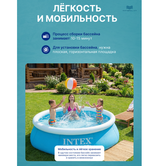Надувной круглый бассейн 244x61см, Intex 28106 Easy Set, 1942 л